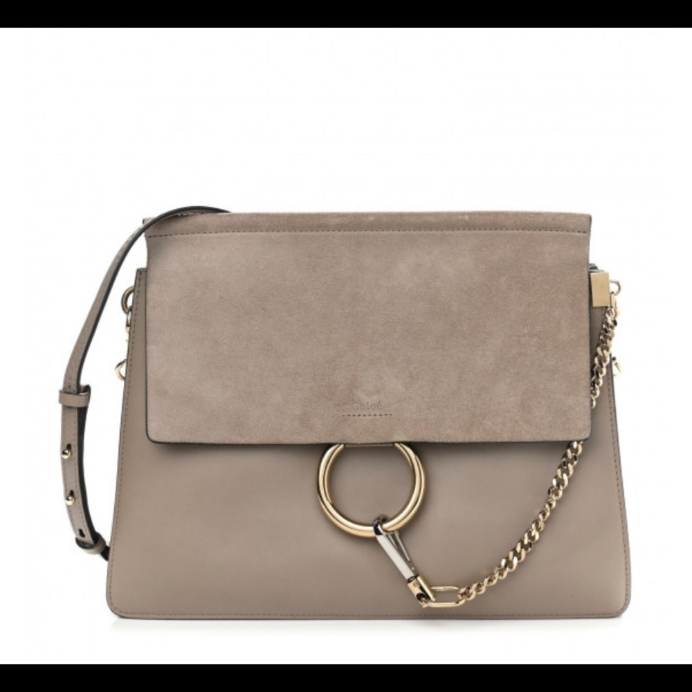 Chloé Faye Grey/ Taupe Suede and Leather Shoulder Bag